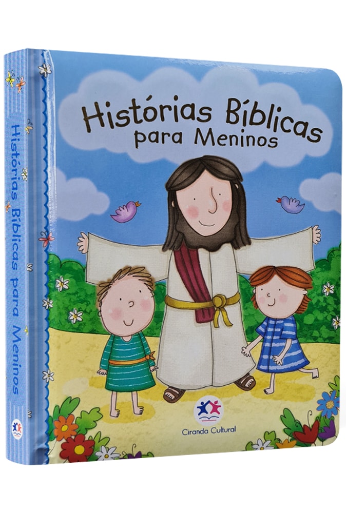 Livro Histórias Bíblicas para Meninos, capa almofadada azul com Jesus e duas crianças. — Plenitude