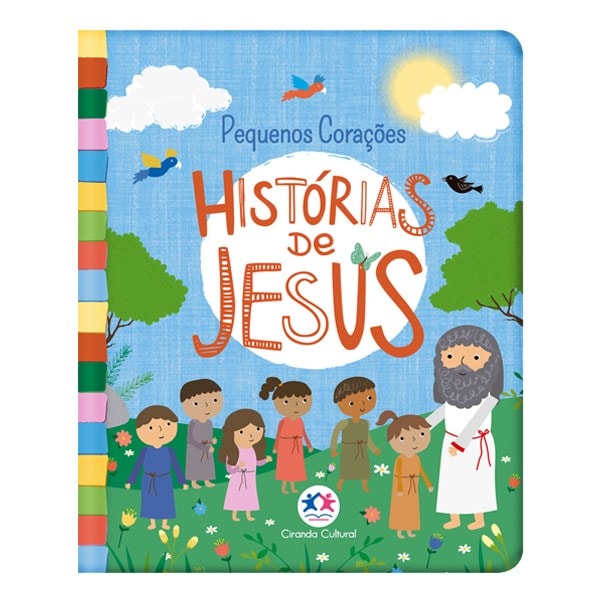 Livro infantil "Histórias de Jesus" com capa almofadada azul e ilustração de Jesus com crianças. — Plenitude