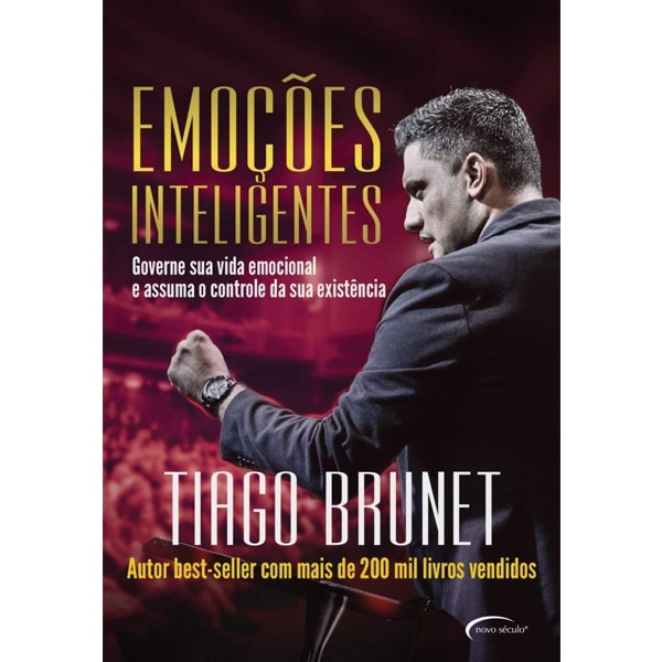 Livro Emoções Inteligentes de Tiago Brunet, capa preta com título em amarelo e imagem do autor. — Plenitude