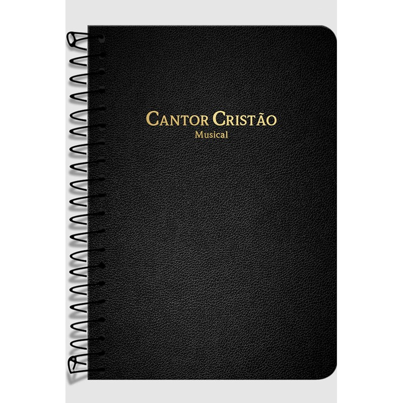 Livro Cantor Cristão Grande C/ Música, Espiral Capa Luxo Preta, capa preta com título dourado — Plenitude