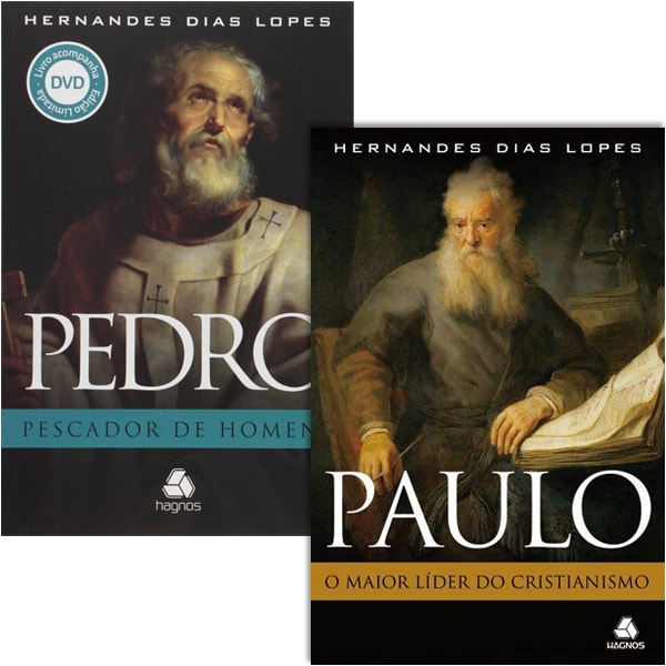 Kit de 2 livros de Hernandes Dias Lopes: Pedro Pescador de Homens (capa escura com imagem de Pedro) e Paulo O Maior Líder do Cristianismo (capa escura com imagem de Paulo). — Plenitude
