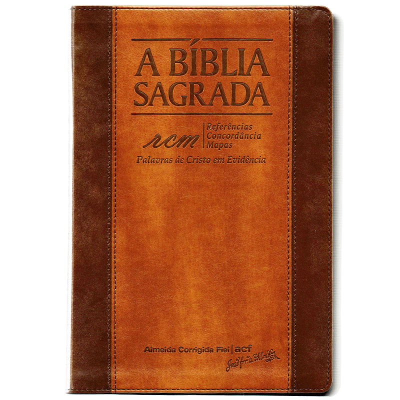 Bíblia Sagrada ACF RCM, capa PU luxo marrom chocolate/havana, com Palavras de Cristo em Evidência. — Plenitude