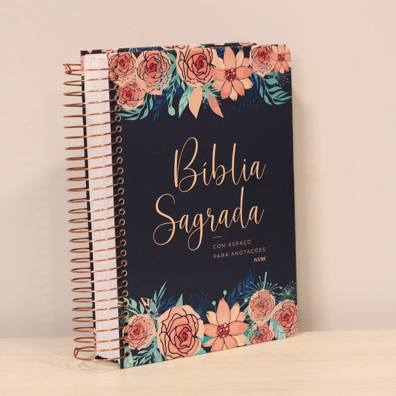 Bíblia Anote Espiral Rosas Especial | NVI | Letra Normal | Com Espaço Para Anotações