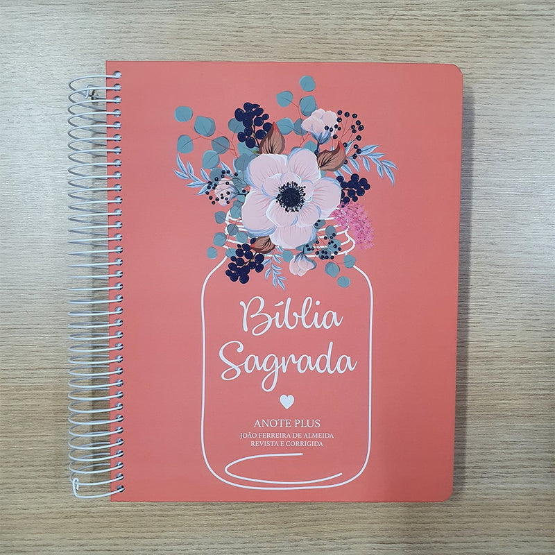 Bíblia Anote Espiral Plus Flor de Pote | ARC | Letra Maior | Capa Dura