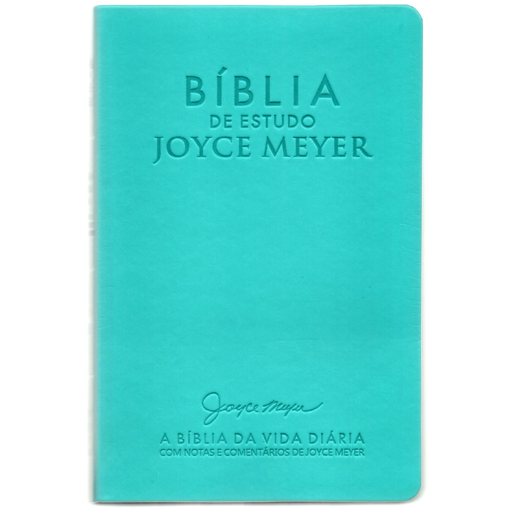 Bíblia de Estudo Joyce Meyer, capa sintética azul Tiffany, com letras em relevo e assinatura da autora. — Plenitude