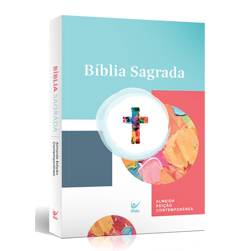 Bíblia Sagrada Almeida Edição Contemporânea, capa brochura com arte abstrata colorida e cruz, letra normal. — Plenitude