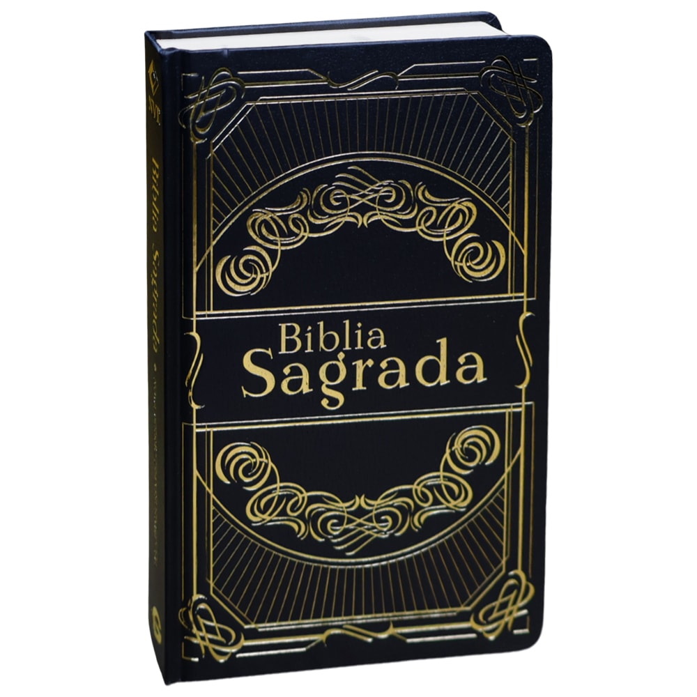 Bíblia Sagrada NVT, capa dura luxo preta com detalhes dourados e letra normal. — Plenitude