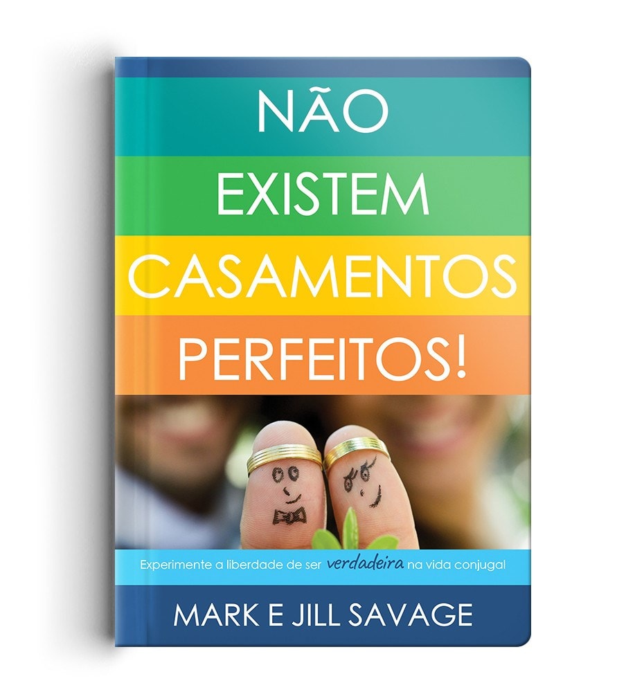 Livro Não Existem Casamentos Perfeitos, capa colorida com anéis de casamento nos dedos. — Plenitude