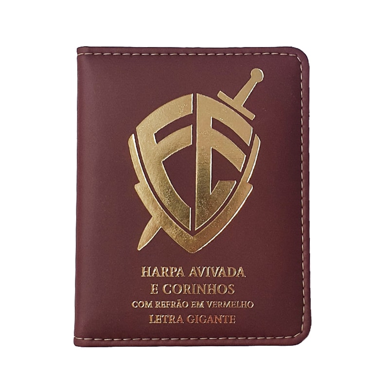 Harpa Avivada e Corinhos Médio Letra Gigante Escudo Fé Bordô Capa, capa bordô com escudo dourado. — Plenitude