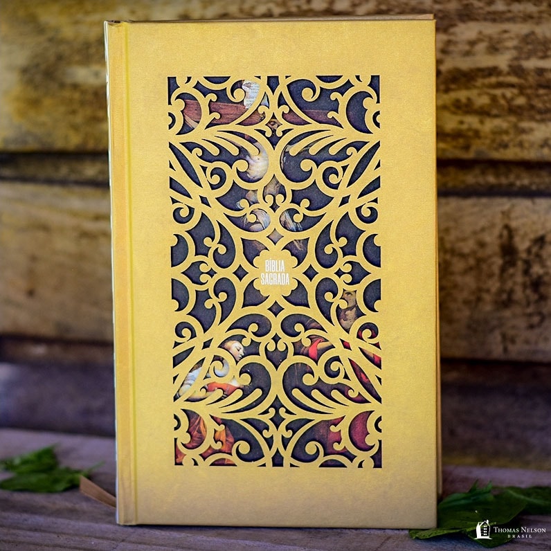 Bíblia Sagrada Jesus Cristo Artística | NVI | Letra Normal | Capa Dura Dourada
