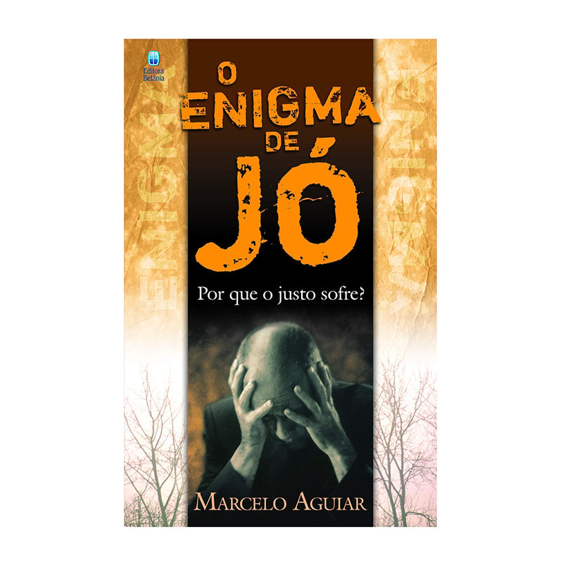 Livro "O Enigma de Jó" de Marcelo Aguiar, capa laranja e preta com homem pensativo. — Plenitude