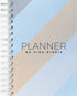 Planner da Vida Diária Joyce Meyer, capa dura listrada azul e bege com espiral branco. — Plenitude
