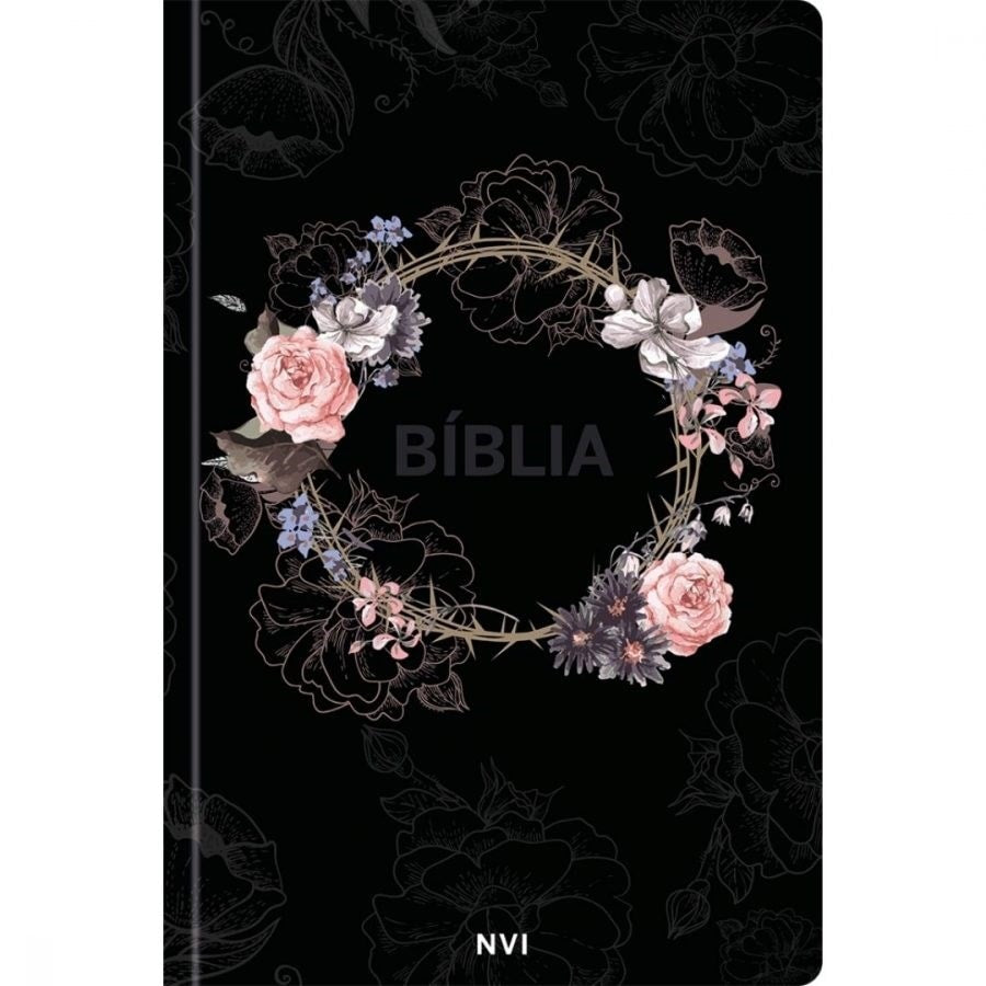 Biblia Sagrada Flores Preta | NVI | Letra Normal | Capa Dura Soft-Touch