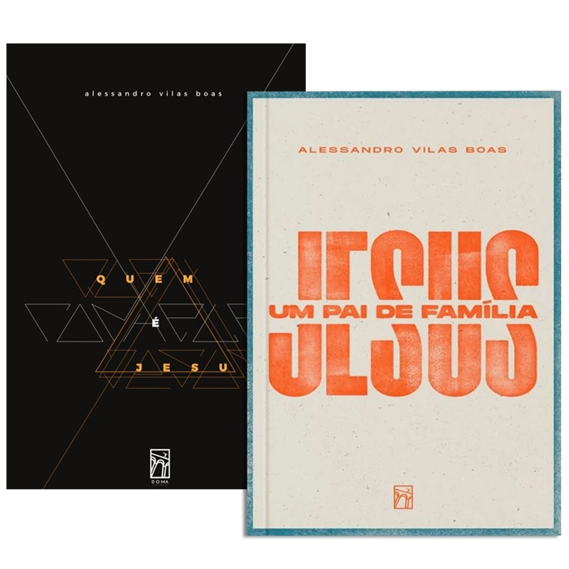 Kit de Livros Jesus Alessandro Vilas Boas: Dois livros, um preto com formas geométricas e outro bege com "Jesus" em laranja. — Plenitude