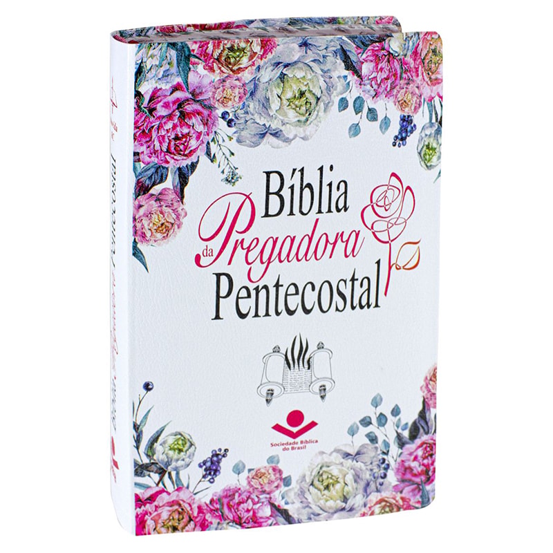Bíblia da Pregadora Pentecostal, capa branca com estampa floral colorida, versão ARC, letra normal. — Plenitude