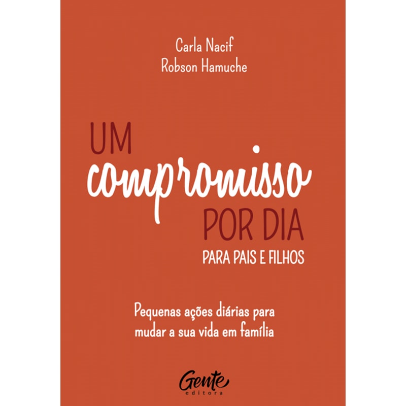 Livro Um compromisso por dia para pais e filhos, capa comum, laranja com título em branco. — Plenitude