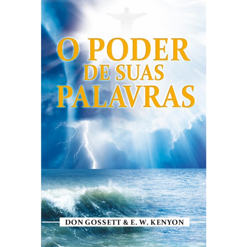 Livro O Poder de Suas Palavras, capa com céu azul, nuvens, raios e mar. — Plenitude
