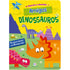 Livro infantil Amigos dinossauros, capa amarela com dinossauros coloridos e quebra-cabeças. — Plenitude