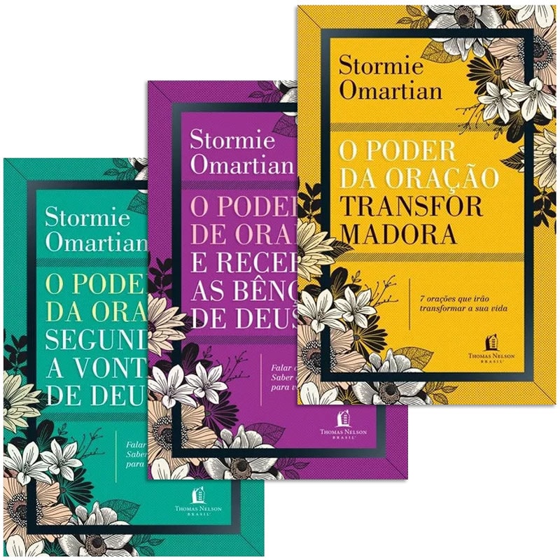 Kit de 3 livros "O Poder da Oração" de Stormie Omartian, capas coloridas com flores. — Plenitude