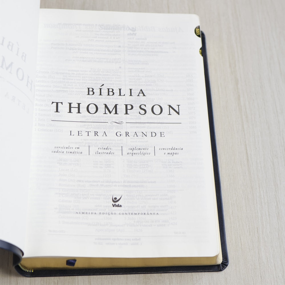 Bíblia Thompson de Estudo | AEC | Letra Grande C/ Índice | Capa Luxo Azul