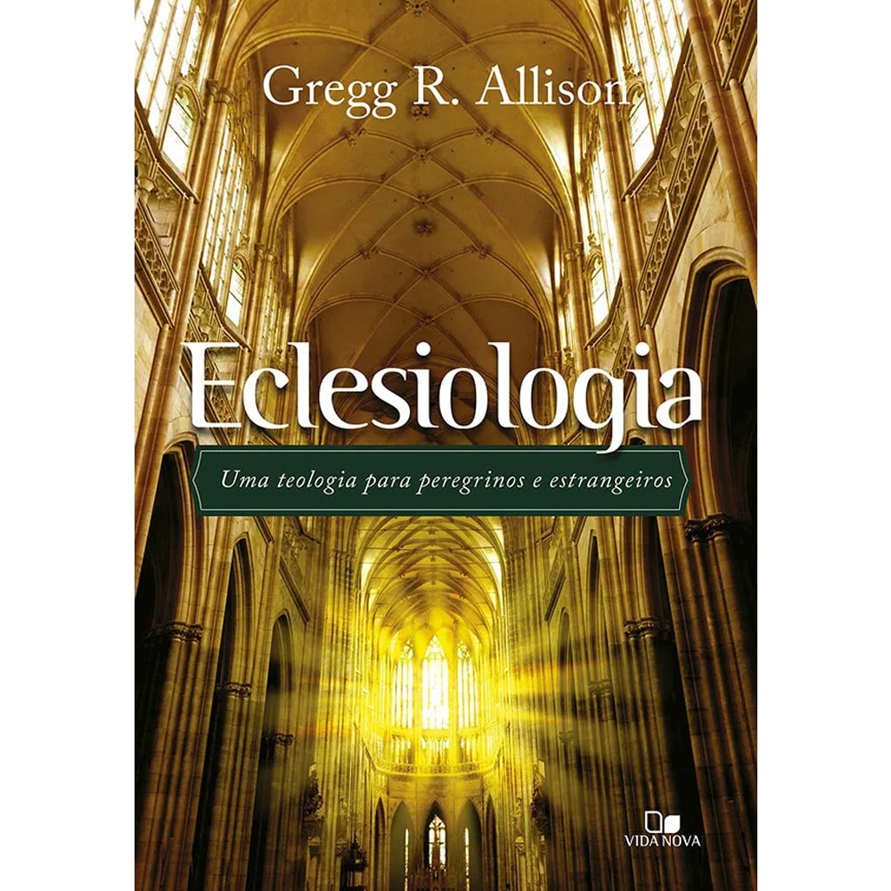 Livro Eclesiologia, capa com imagem de interior de igreja gótica com luzes. — Plenitude