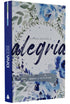 Bíblia Nova Viva Alegria, capa dura com estampa floral azul e verde, texto "Ele nos devolve a alegria". — Plenitude