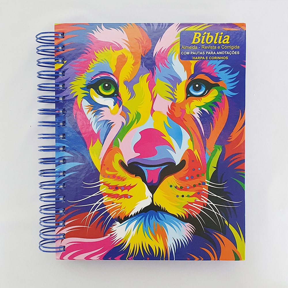 Bíblia com Espaço para Anotações | ARC | Letra Normal | Harpa e Abas | Leão Aquarela Espiral