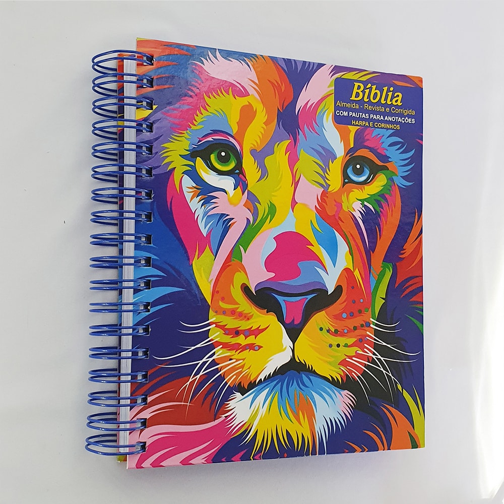 Bíblia com Espaço para Anotações | ARC | Letra Normal | Harpa e Abas | Leão Aquarela Espiral