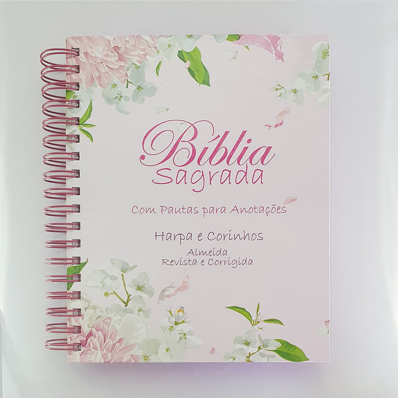 Bíblia com Espaço para Anotações | ARC | Letra Normal | Harpa e Abas | Floral Dalia Espiral
