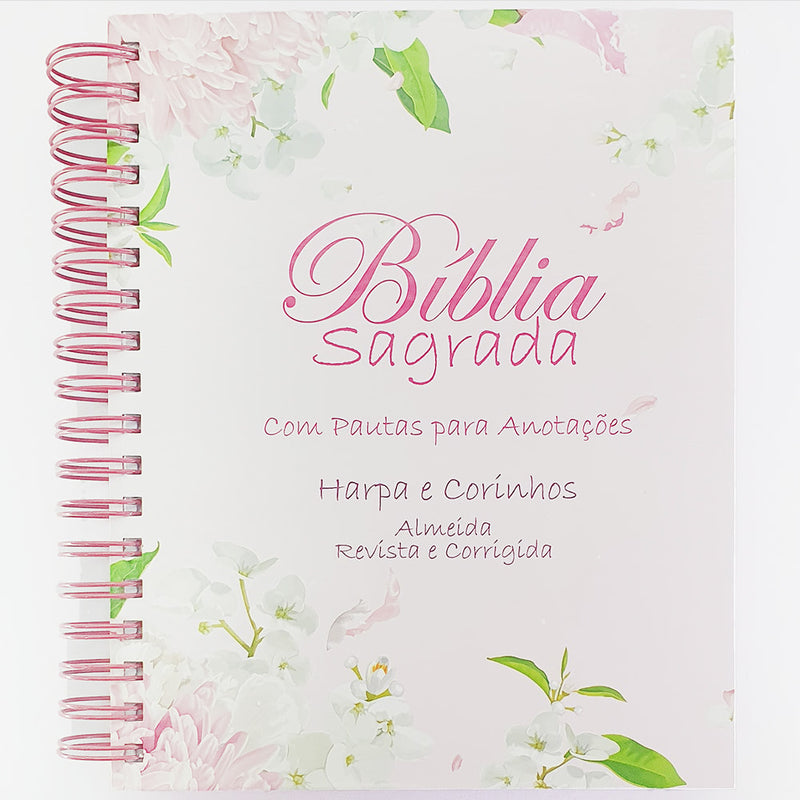 Bíblia com Espaço para Anotações | ARC | Letra Normal | Harpa e Abas | Floral Dalia Espiral