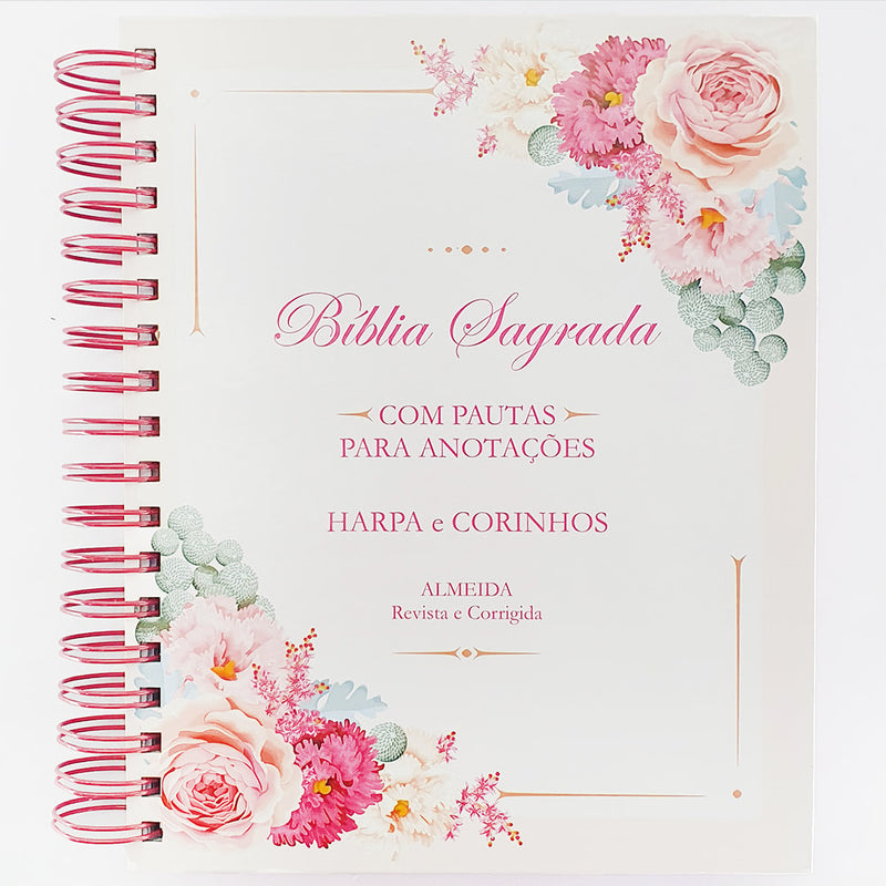 Bíblia com Espaço para Anotações | ARC | Letra Normal | Harpa e Abas | Floral Buque Espiral