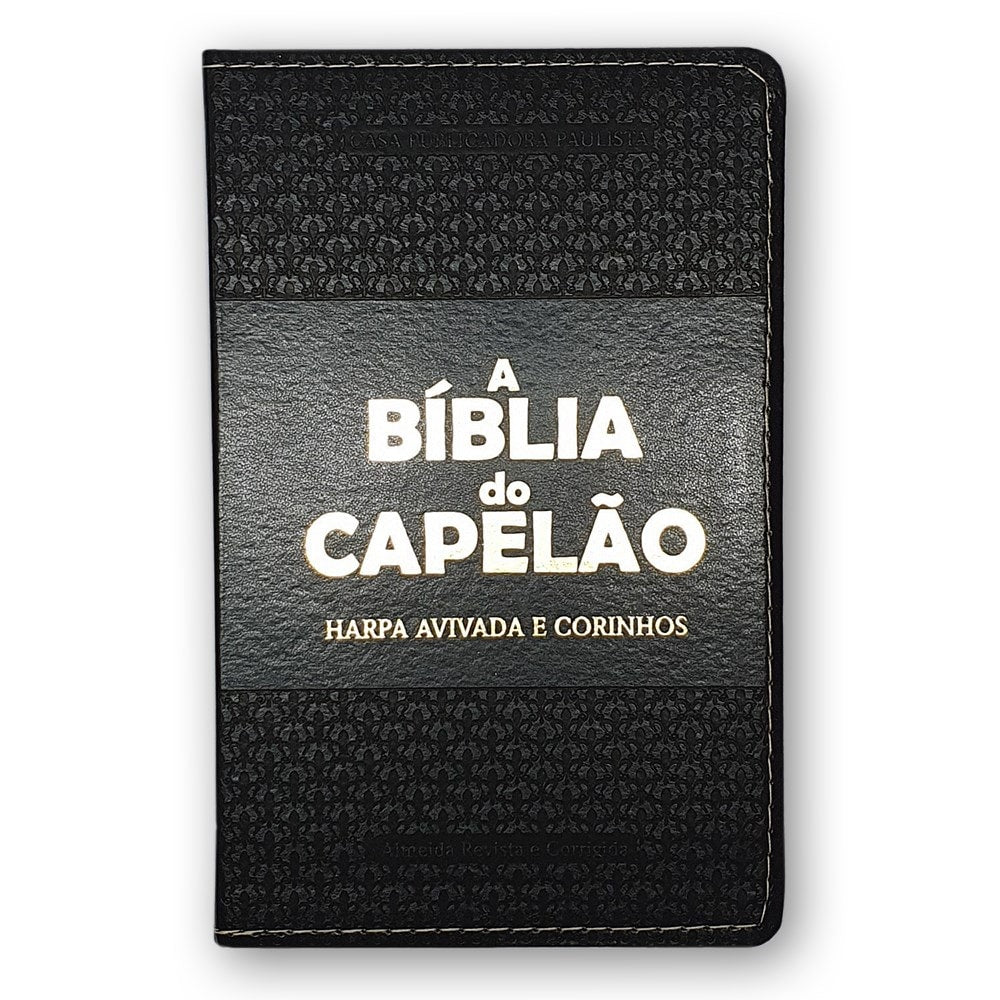Bíblia do Capelão ARC, capa preta em material sintético, letra grande e Harpa Avivada e Corinhos. — Plenitude