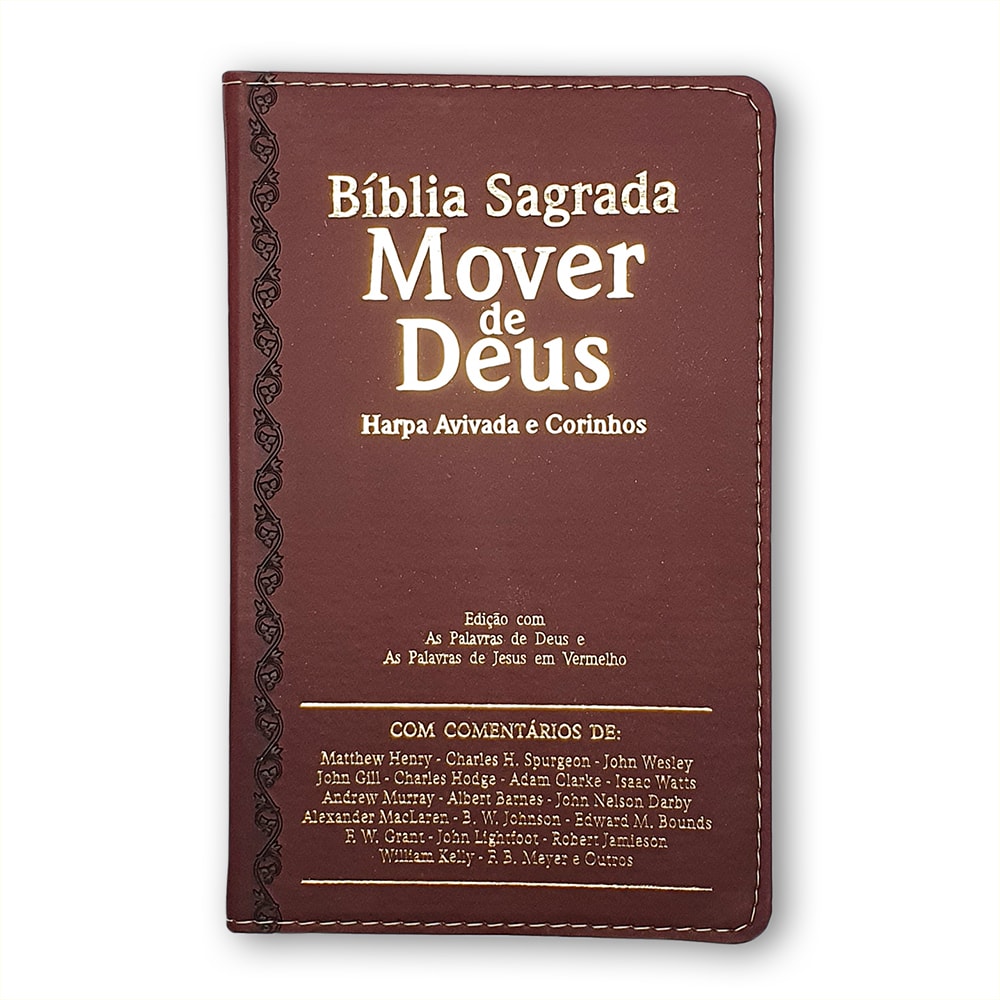 Bíblia Sagrada Mover de Deus ARC, capa PU bordô, com Harpa Avivada e Corinhos, e comentários de diversos autores. — Plenitude