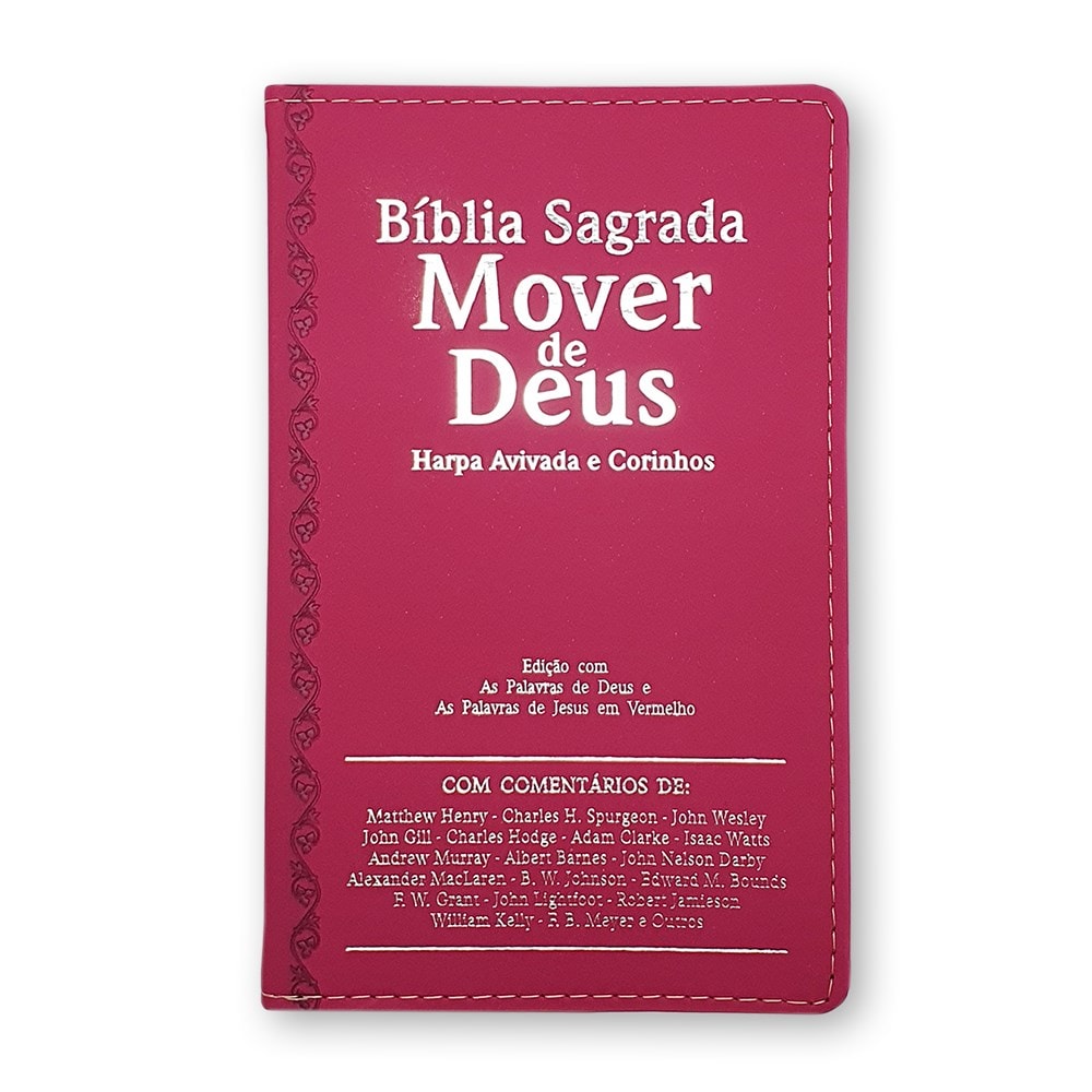 Bíblia Sagrada Mover de Deus ARC, capa PU pink, com Harpa Avivada e Corinhos, palavras de Jesus em vermelho e comentários — Plenitude