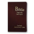 Bíblia Sagrada Almeida Revista e Corrigida, capa PU semi-luxo vinho com detalhes em dourado e harpa. — Plenitude.
