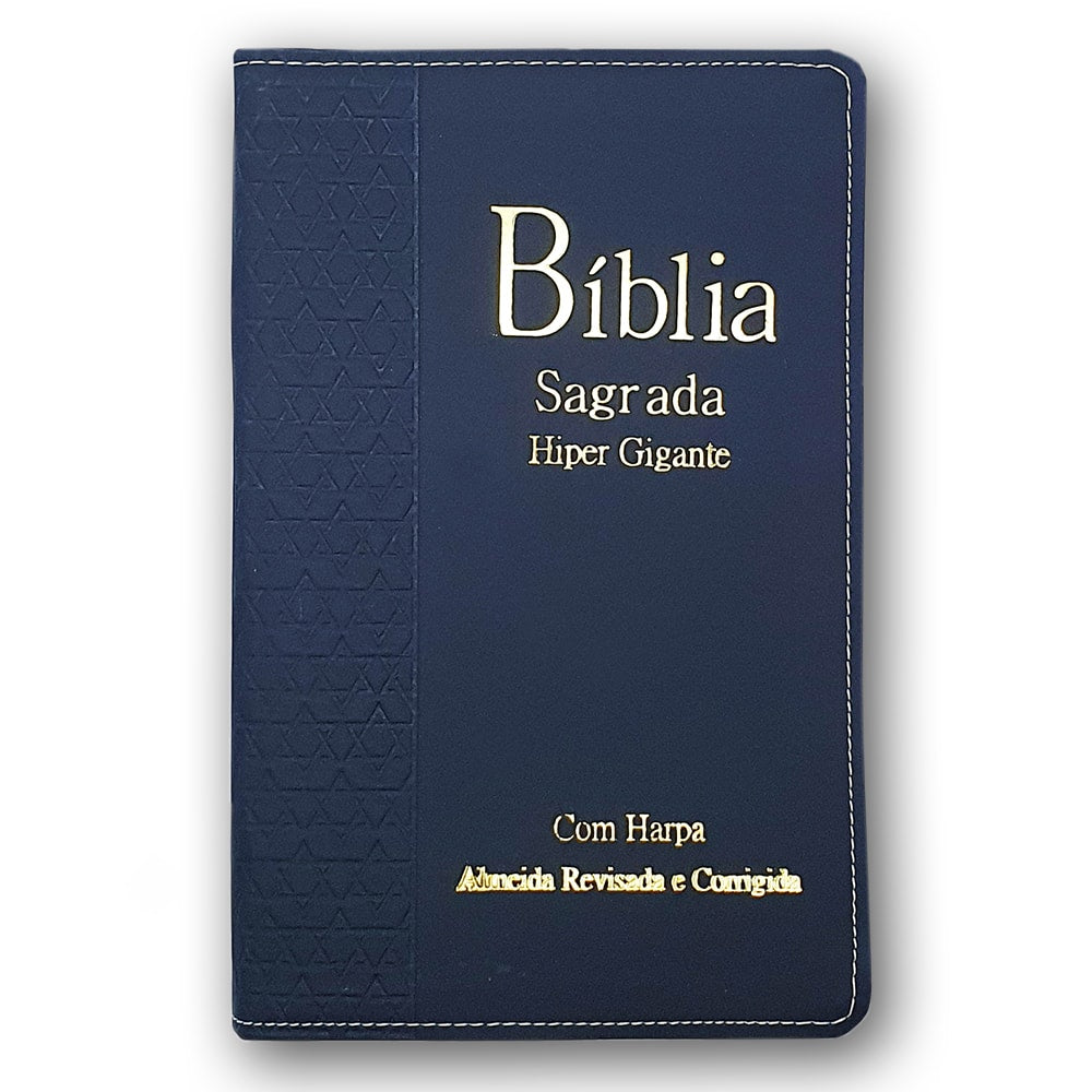 Bíblia Sagrada ARC, capa azul PU semi-luxo, letra hiper gigante, com harpa e índice. — Plenitude