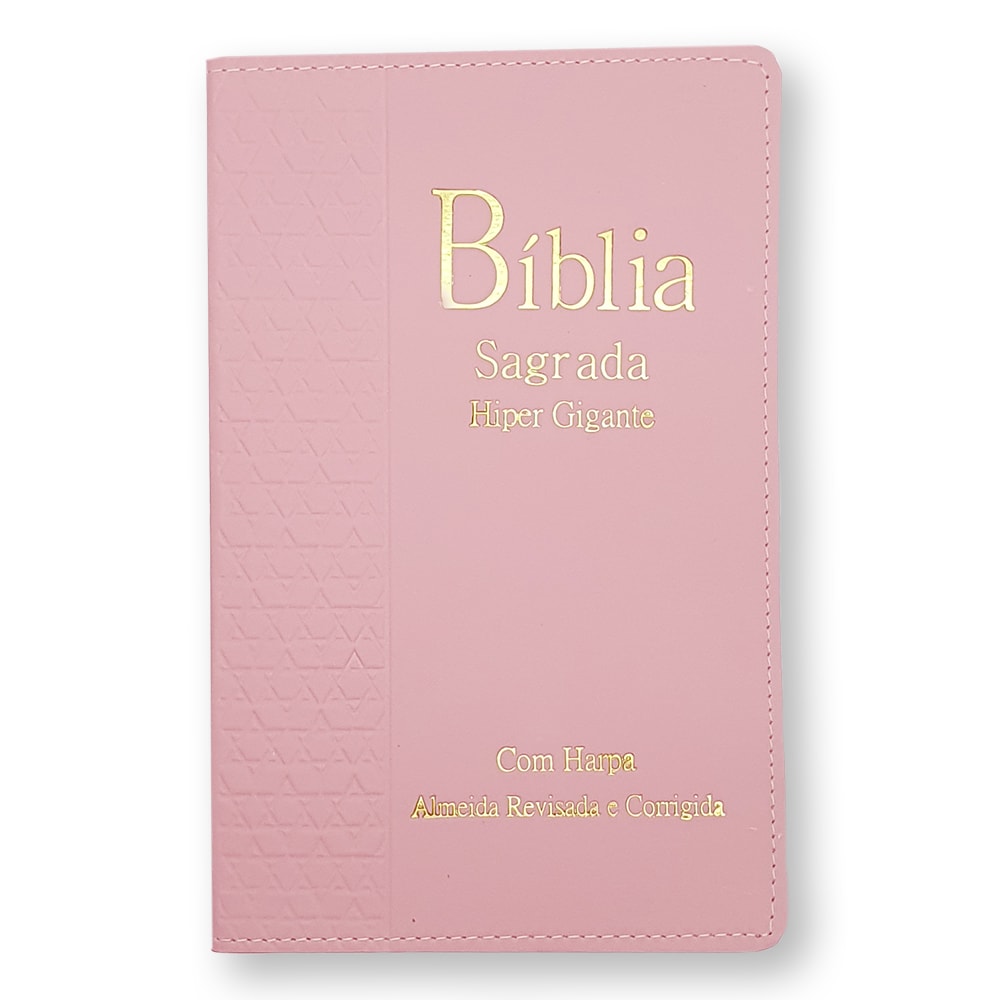 Bíblia Sagrada ARC Letra Hipergigante, capa rosa em PU com detalhes em relevo e letras douradas. — Plenitude