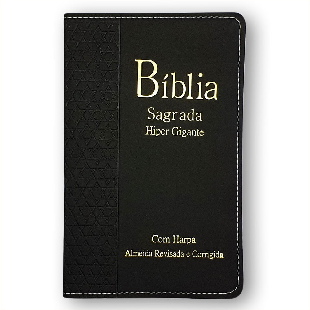 Bíblia Sagrada, Almeida Revista e Corrigida, capa preta com textura e letras douradas, letra hiper gigante. — Plenitude