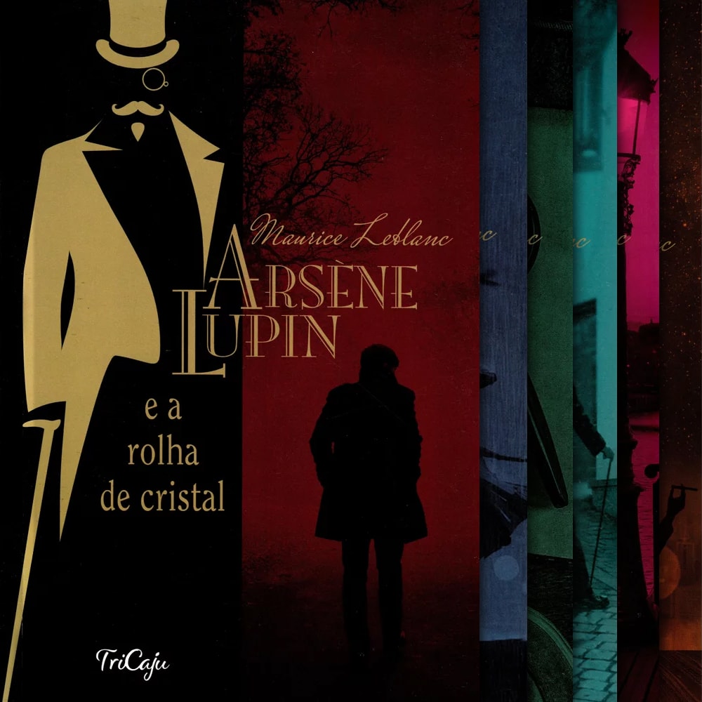 Kit 6 Livros Clássicos Arsène Lupin Maurice Leblanc Tricaju, capas escuras com silhuetas. — Plenitude