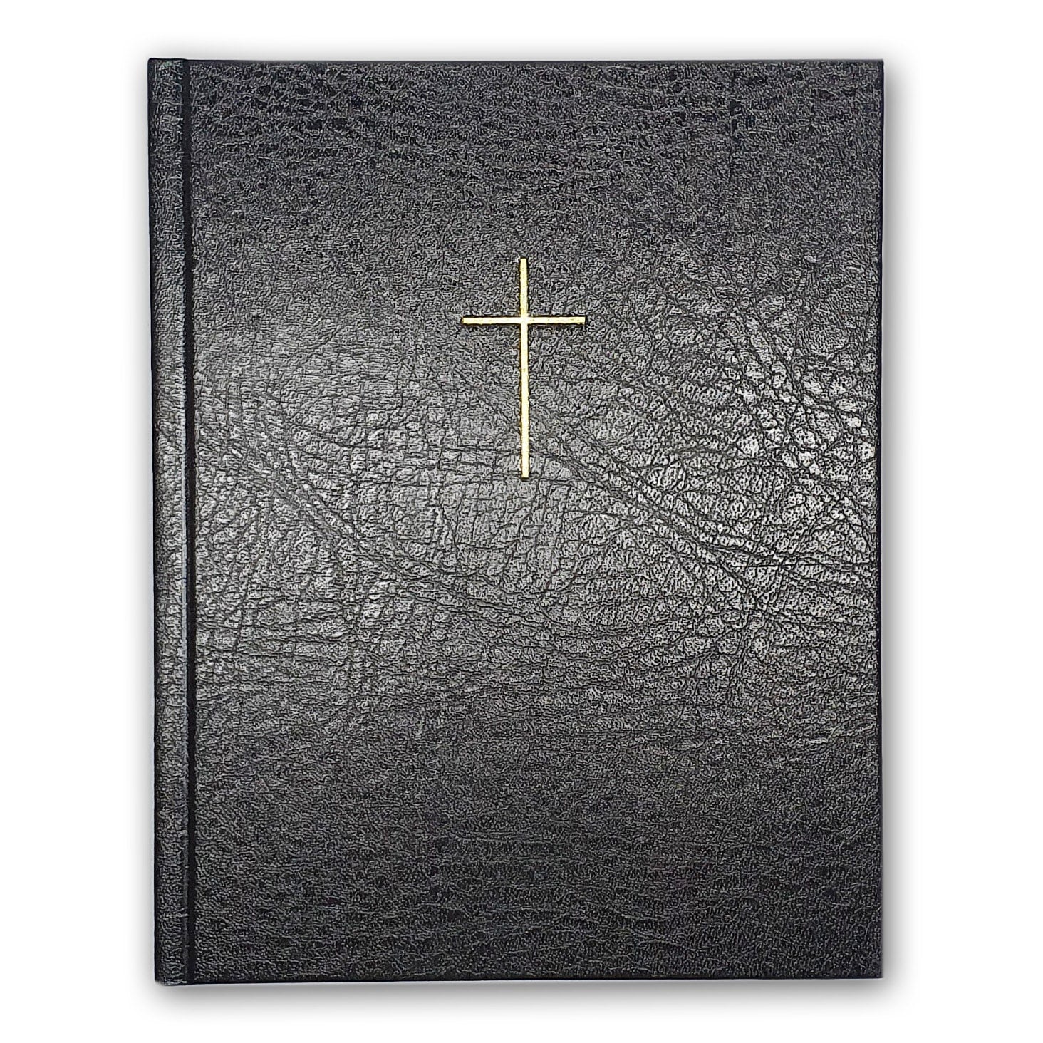 Bíblia Sagrada NVI, capa dura preta com textura de couro e cruz dourada centralizada. — Plenitude.
