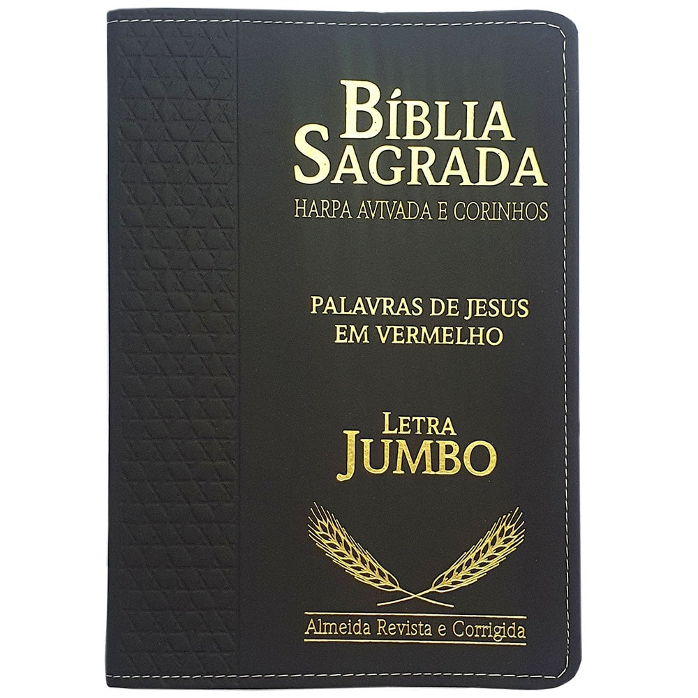 Bíblia Sagrada Harpa Avivada e Corinhos ARC, capa preta luxo com letra Jumbo e palavras de Jesus em vermelho. — Plenitude.