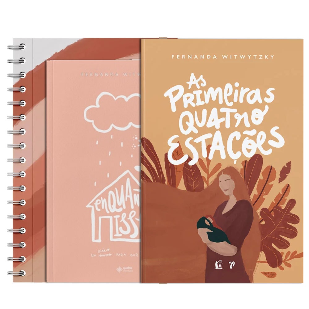 Kit de Livros e Planner Fernanda Witwytzky: Dois livros, um com capa rosa e espiral, outro laranja com ilustração de mulher. — Plenitude