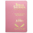 Bíblia Sagrada Harpa Avivada e Corinhos, ARC, Letra Jumbo, capa rosa lisa com detalhes em dourado e textura lateral. — Plenitude