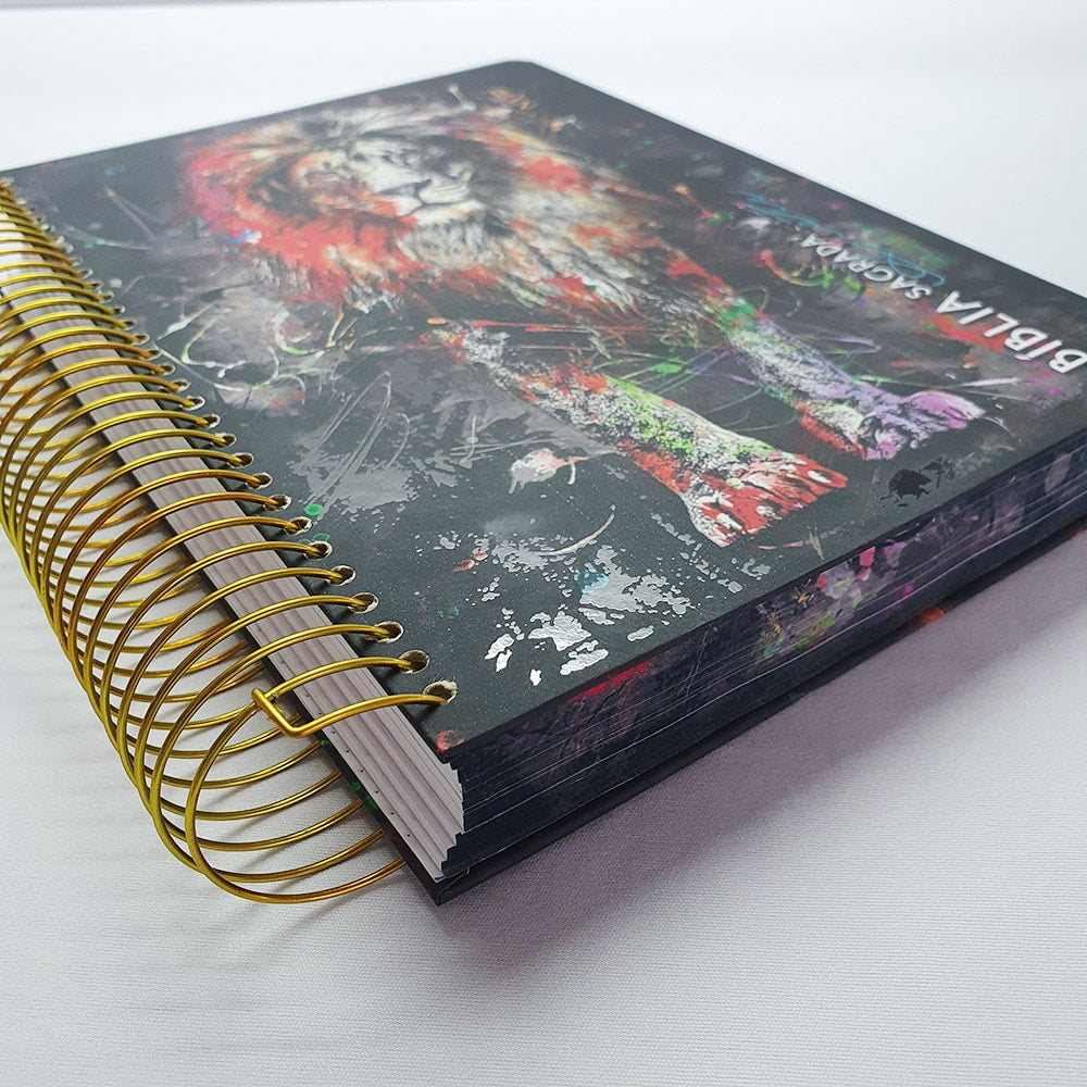 Bíblia Anote Espiral Leão Grafite | NVI | Letra Normal | Com Espaço Para Anotações