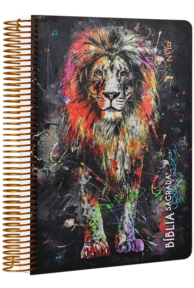Bíblia Anote Espiral Leão Grafite | NVI | Letra Normal | Com Espaço Para Anotações
