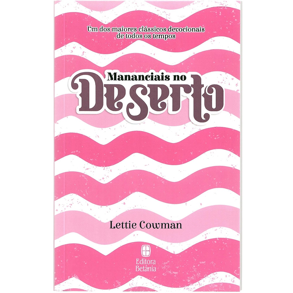 Livro Devocional Mananciais no Deserto, capa rosa com listras onduladas brancas e título em destaque. — Plenitude