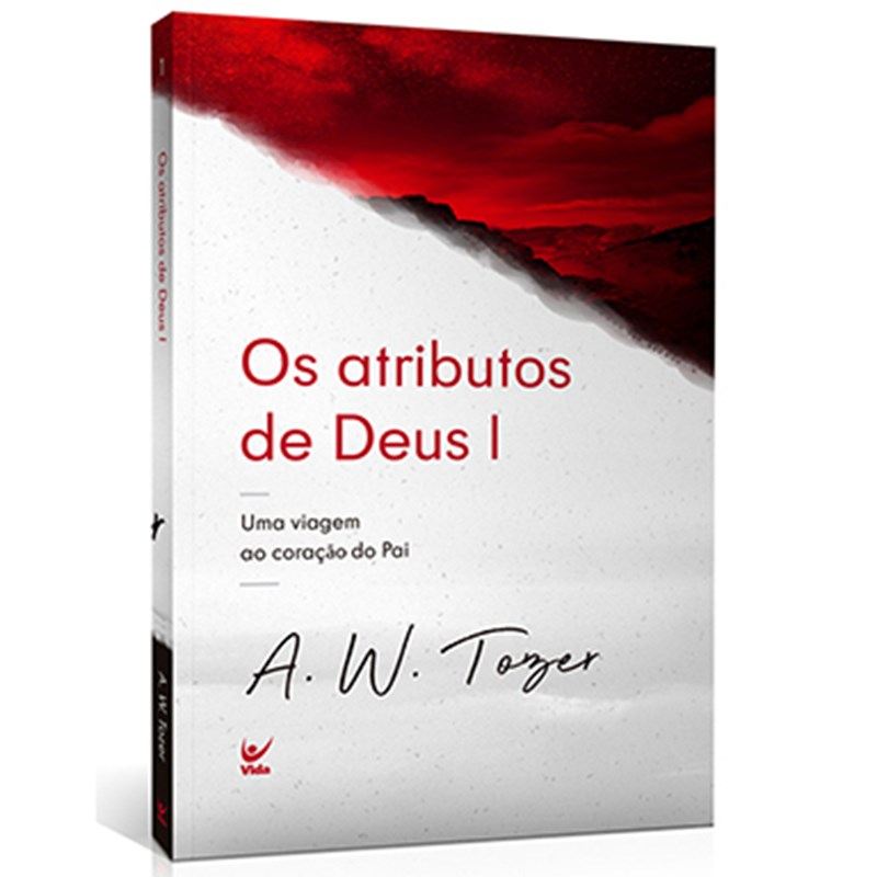 Livro Os atributos de Deus I de A. W. Tozer, capa branca com detalhes em vermelho e preto. — Plenitude