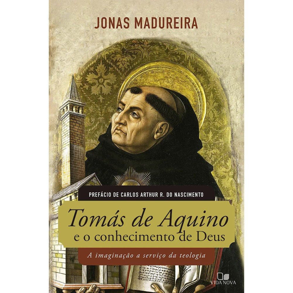 Livro "Tomas de Aquino e o conhecimento de Deus" de Jonas Madureira, capa com ilustração de Tomás de Aquino. — Plenitude