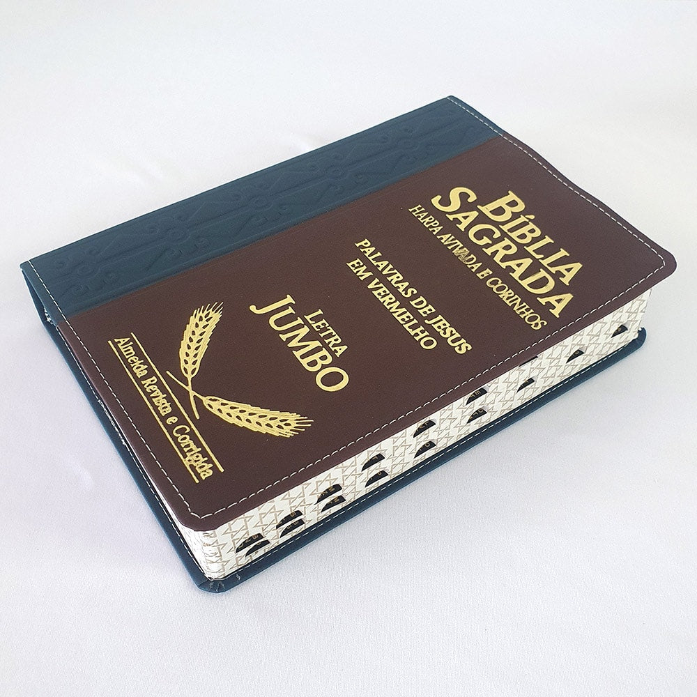 Bíblia Sagrada Harpa Avivada e Corinhos | ARC | Letra Jumbo | Índice | Bicolor Azul e Vinho