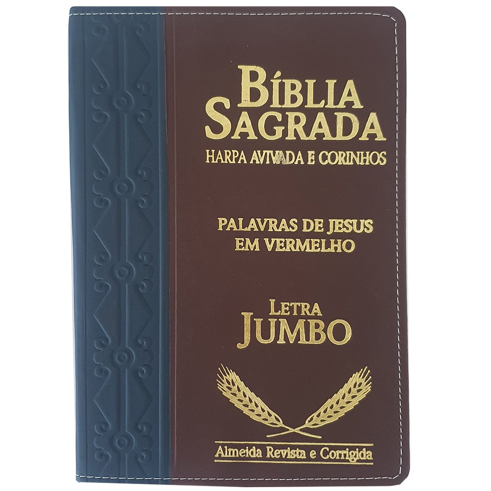 Bíblia Sagrada Harpa Avivada e Corinhos, ARC Letra Jumbo, capa PU semi-luxo bicolor azul e vinho, palavras de Jesus em vermelho — Plenitude